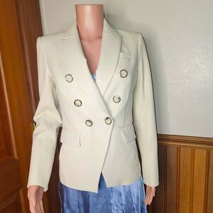 Veronica Beard Miller Vegan Leather Dickey Blazer in Ecru 0